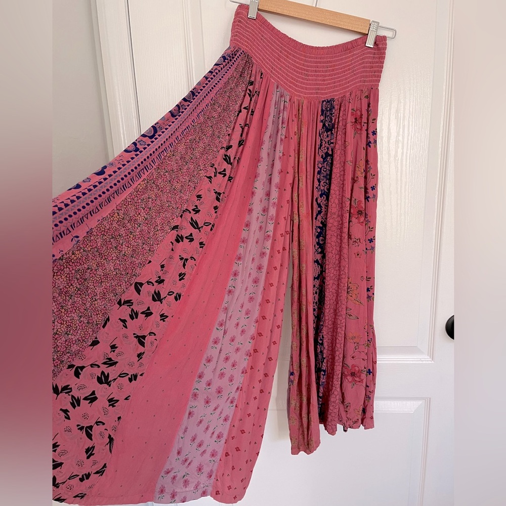 Blue Sky Pink and Blue super wide palazzo pants. Fair Trade